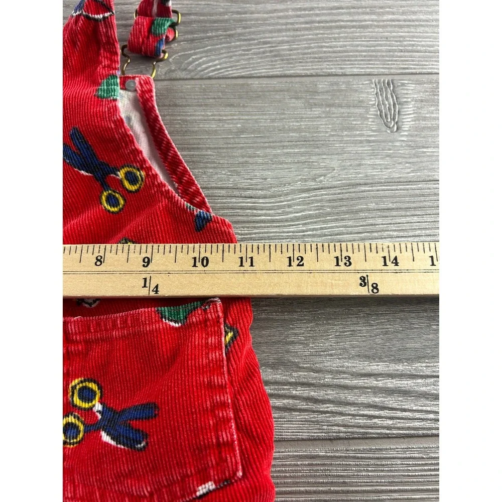 Vintage Carter's Corduroy Overalls Size 18 Mo. School Print 100% Cotton Red